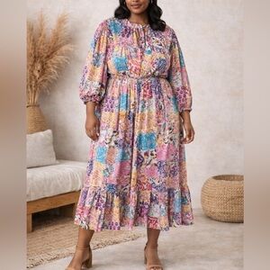 Lola Australia Kara Button Down Midi Dress in Pacific Bluebell Multi